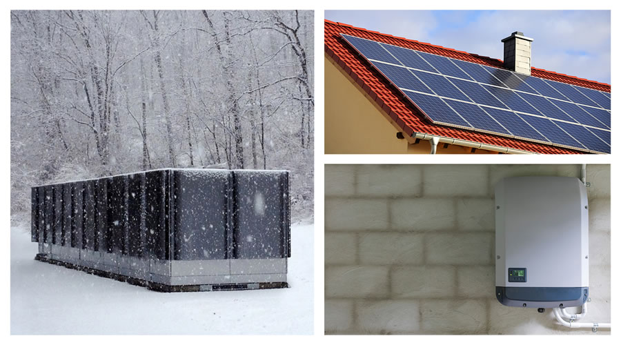 A microgrid, solar panel, and battery storage unit 