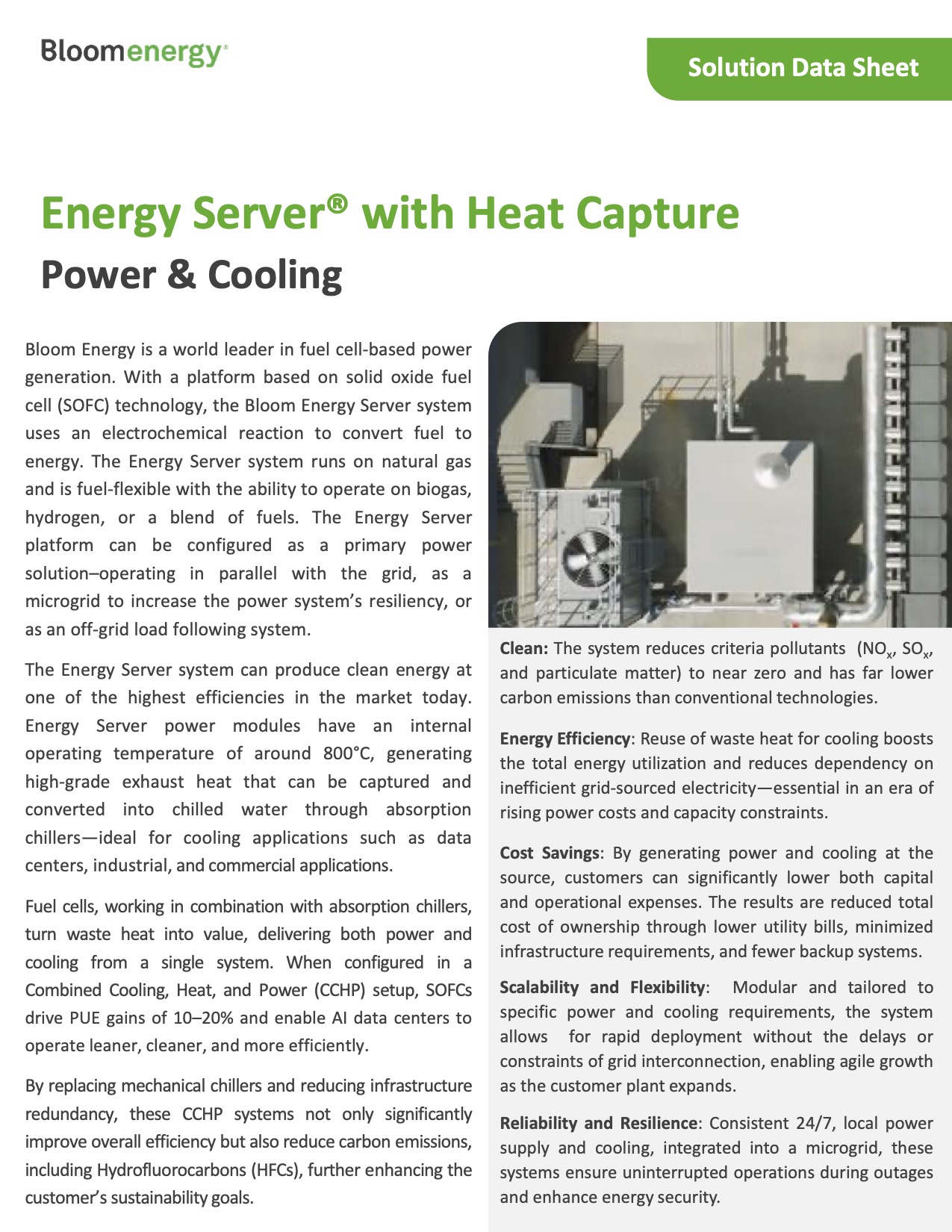 Energy Server Power and Cooling Datasheet