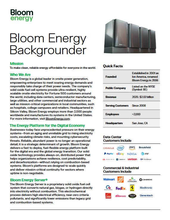 Bloom Energy Backgrounder