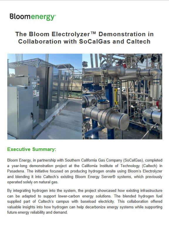 The Bloom Electrolyzer Demonstration in Collaboration with SoCalGas and Caltech