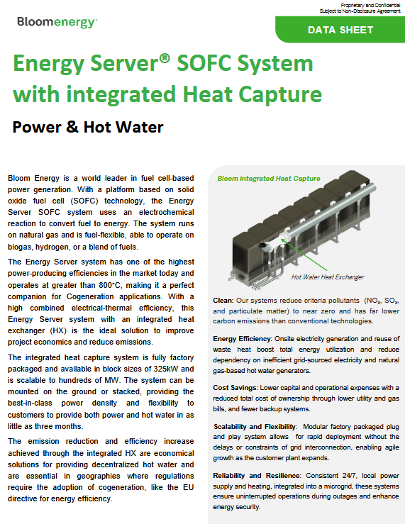 Bloom Integrated Heat Capture System Data Sheet