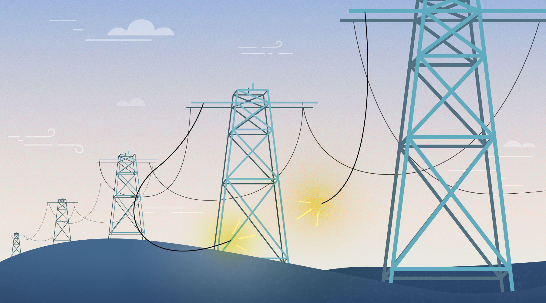 Broken transmission lines often lead to power outages.