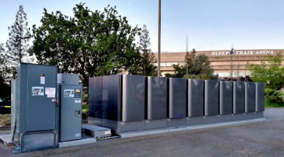 Bloom Energy’s rapid-deploy microgrid solution provides power to a training facility adjacent to Sleep Train Arena in Sacramento, CA, where a field hospital is being built to support expected COVID-19 patient overflow.